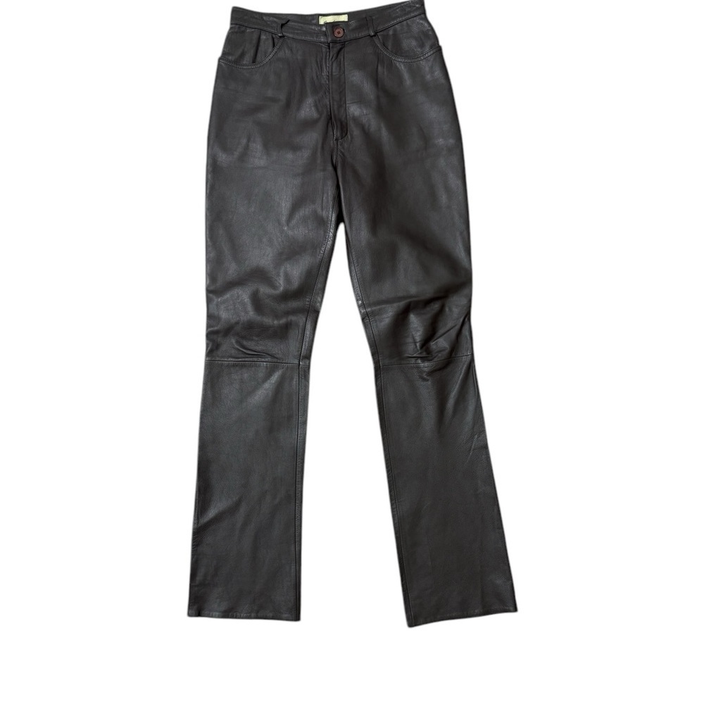 REM GARSON Pants Brown Vintage 80s 90s Brown Leather Trouser Pleated Size 10